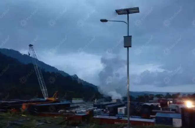 Solar Street Lights in Construction Site on the Island